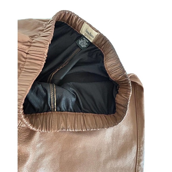 Neiman Marcus | Exclusive Women's Brown Elastic Waist Leather Pants Size Medium - Picture 8 of 15